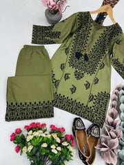 Full Stitched Heavy Thread Work Mehndi Color Co-ord Set