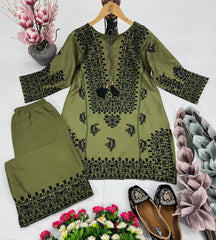 Full Stitched Heavy Thread Work Mehndi Color Co-ord Set