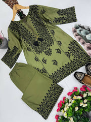 Full Stitched Heavy Thread Work Mehndi Color Co-ord Set