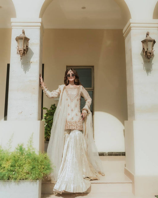 White Color Embroidery Work Captivating Sharara Suit