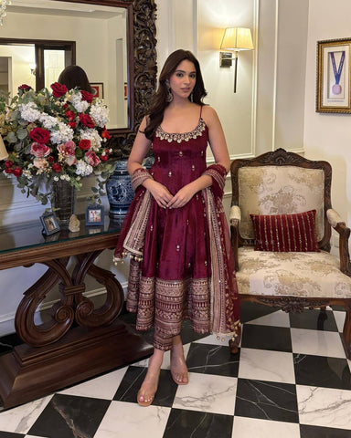 Stylish Embroidered Vichitra Silk Designer Gown