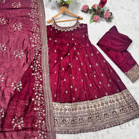 Stylish Embroidered Vichitra Silk Designer Gown