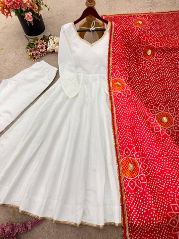 Fully Flair White Color Gown With Digital Printed Dupatta