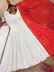 Fully Flair White Color Gown With Digital Printed Dupatta
