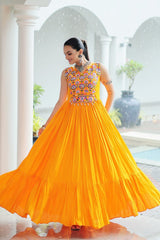 Navratri Special Thread With Mirror Work Yellow Gown