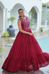 Navratri Special Thread With Mirror Work Maroon Gown