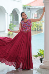 Navratri Special Thread With Mirror Work Maroon Gown