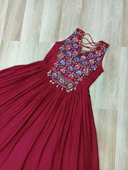 Navratri Special Thread With Mirror Work Maroon Gown