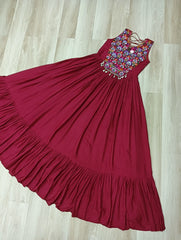 Navratri Special Thread With Mirror Work Maroon Gown