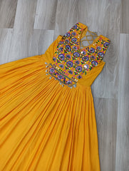 Navratri Special Thread With Mirror Work Yellow Gown