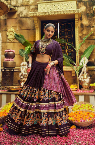 Designer Teal Blue Rayon With Foil Print Lehenga Choli