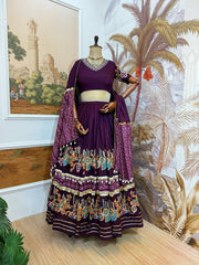 Designer Teal Blue Rayon With Foil Print Lehenga Choli