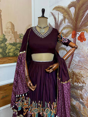 Designer Teal Blue Rayon With Foil Print Lehenga Choli