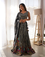 Marvelous Black Georgette Thread Work Lehenga Choli