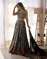 Marvelous Black Georgette Thread Work Lehenga Choli