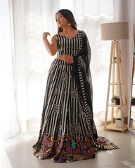 Marvelous Black Georgette Thread Work Lehenga Choli