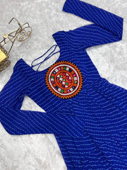 Royal Blue Color Georgette Laheriya Print Navratri Gown