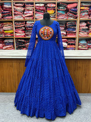 Royal Blue Color Georgette Laheriya Print Navratri Gown