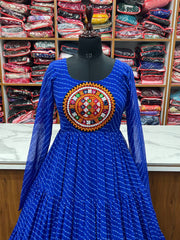 Royal Blue Color Georgette Laheriya Print Navratri Gown