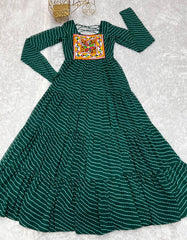 Bottle Green Color Georgette Laheriya Print Navratri Gown