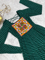 Bottle Green Color Georgette Laheriya Print Navratri Gown