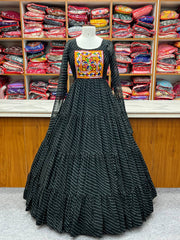 Black Color Georgette Laheriya Print Navratri Gown