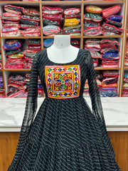 Black Color Georgette Laheriya Print Navratri Gown