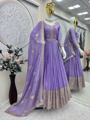Ravishing Lavender Silk Embroidery Work Gown
