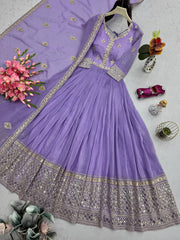 Ravishing Lavender Silk Embroidery Work Gown