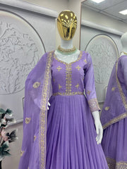 Ravishing Lavender Silk Embroidery Work Gown