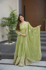 Ravishing Lavender Silk Embroidery Work Gown