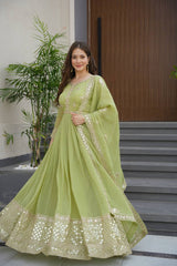 Ravishing Lavender Silk Embroidery Work Gown