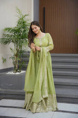 Ravishing Lavender Silk Embroidery Work Gown