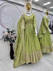 Ravishing Lavender Silk Embroidery Work Gown