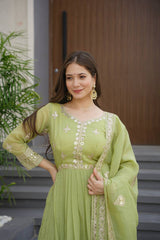 Ravishing Lavender Silk Embroidery Work Gown