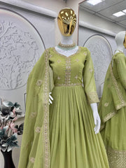 Ravishing Lavender Silk Embroidery Work Gown