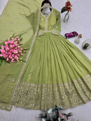 Ravishing Lavender Silk Embroidery Work Gown