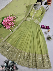 Ravishing Lavender Silk Embroidery Work Gown
