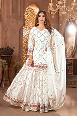 Trendy Georgette Sequence Work Heavy White Color Sharara Suit
