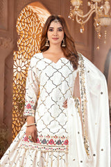 Trendy Georgette Sequence Work Heavy White Color Sharara Suit