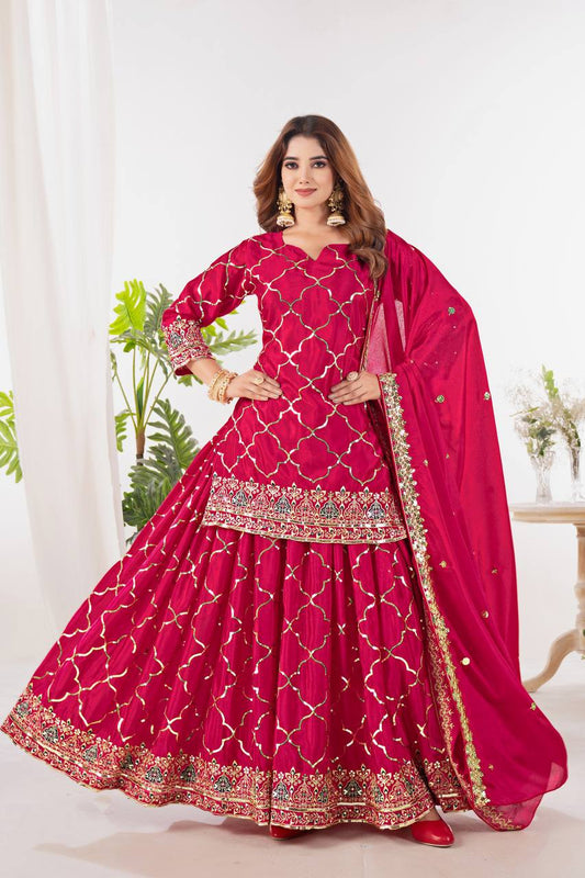 Trendy Georgette Sequence Work Heavy Pink Color Sharara Suit