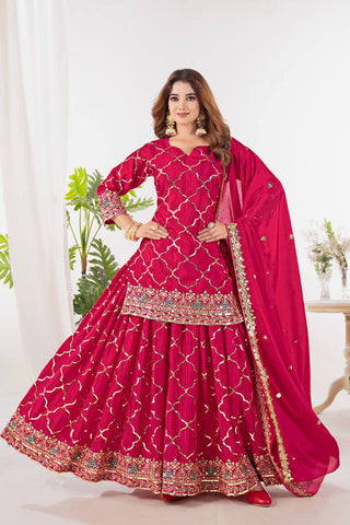 Trendy Georgette Sequence Work Heavy Pink Color Sharara Suit