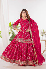 Trendy Georgette Sequence Work Heavy Pink Color Sharara Suit
