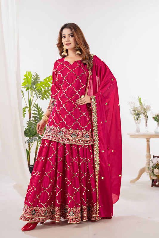 Trendy Georgette Sequence Work Heavy Pink Color Sharara Suit