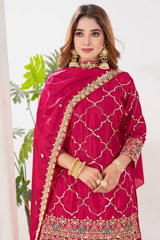 Trendy Georgette Sequence Work Heavy Pink Color Sharara Suit