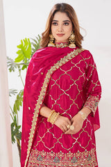 Trendy Georgette Sequence Work Heavy Pink Color Sharara Suit