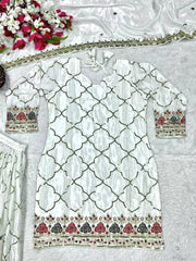 Trendy Georgette Sequence Work Heavy White Color Sharara Suit