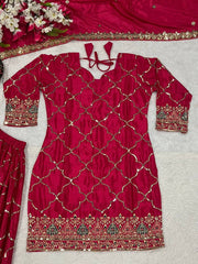 Trendy Georgette Sequence Work Heavy Pink Color Sharara Suit