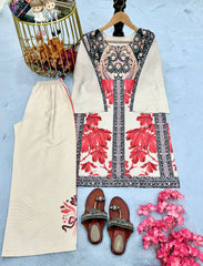Printed Beige Color Full Stitched Co-ord Set