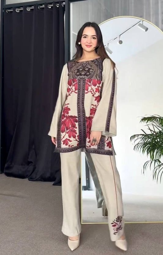 Printed Beige Color Full Stitched Co-ord Set